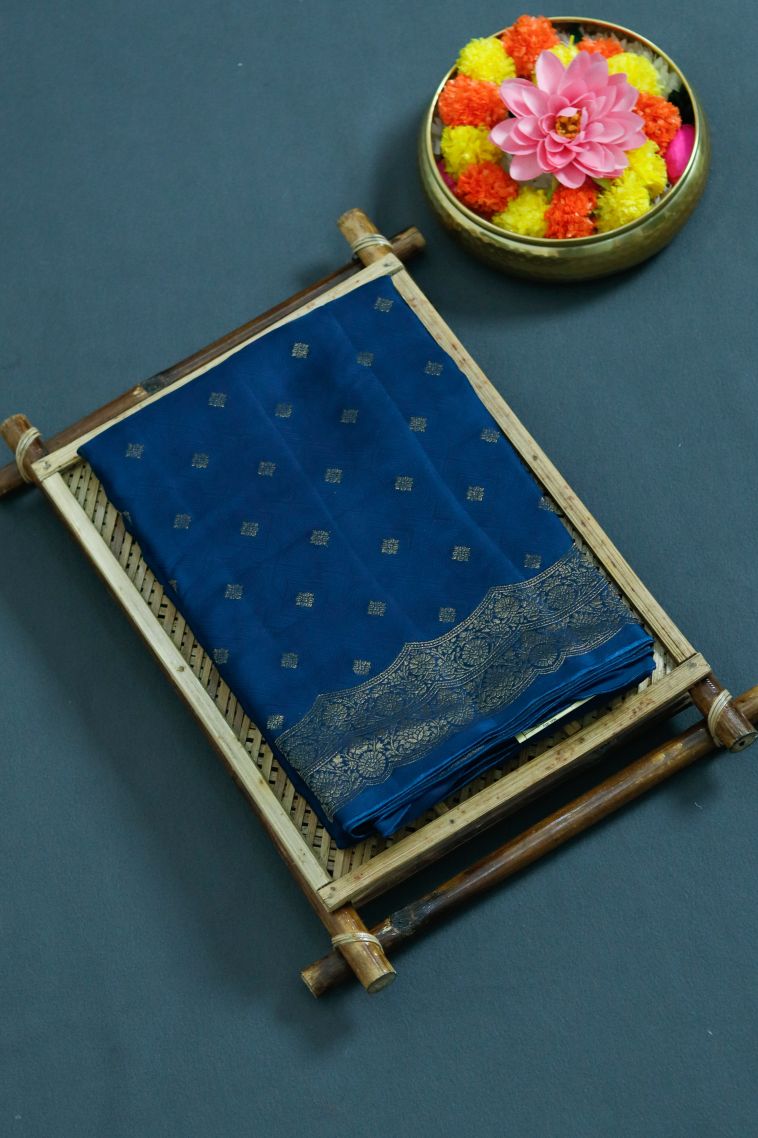 Festive Collection Silk-cotton Saree with Rich Buti Deep Teal Blue view 1