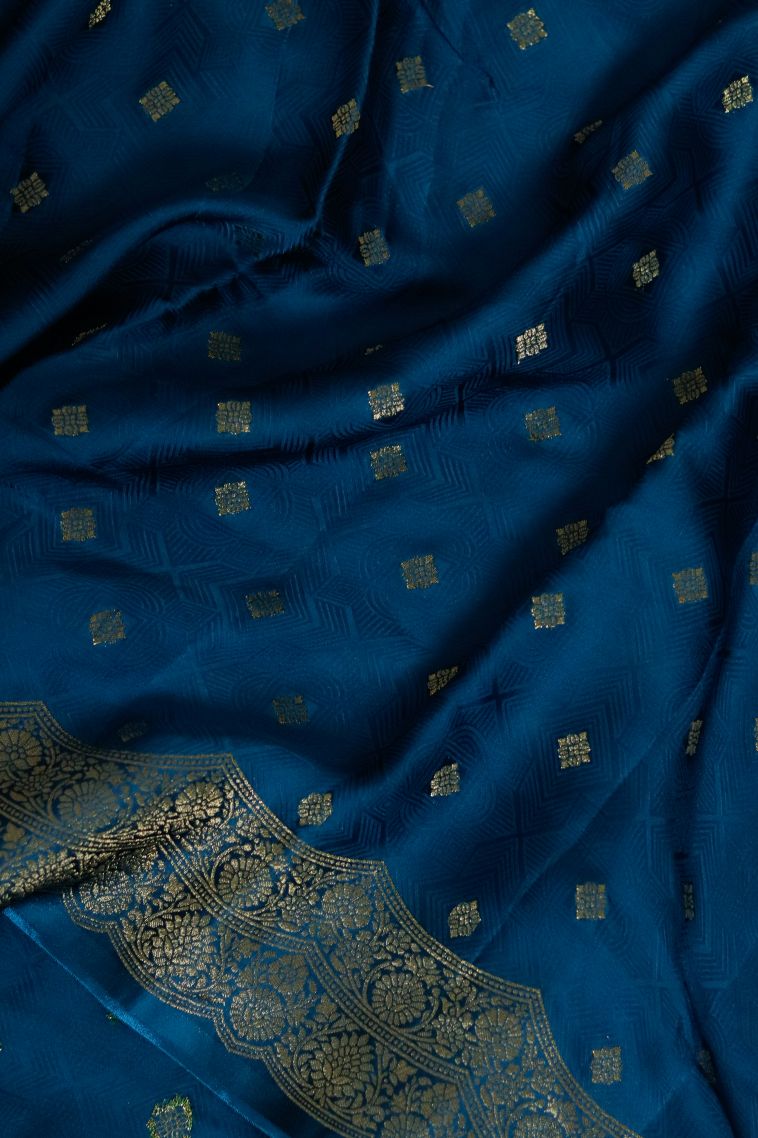 Festive Collection Silk-cotton Saree with Rich Buti Deep Teal Blue view 4