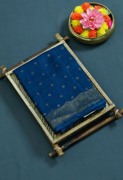 Festive Collection Silk-cotton Saree with Rich Buti Deep Teal Blue