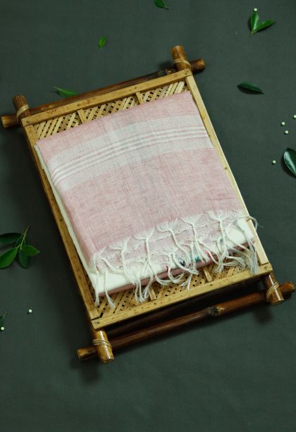 Pure Linen Saree in White with Woven Accents