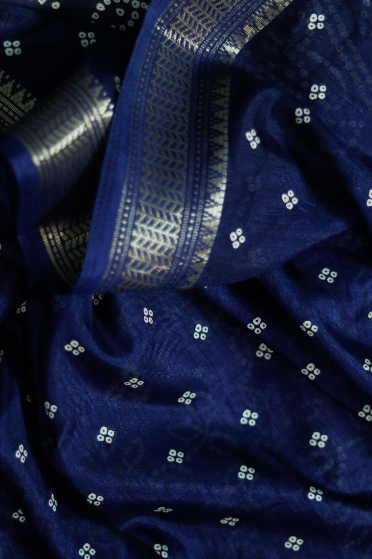 Classic Dola Silk Saree in Navy Blue with Silver Zari Border view 3