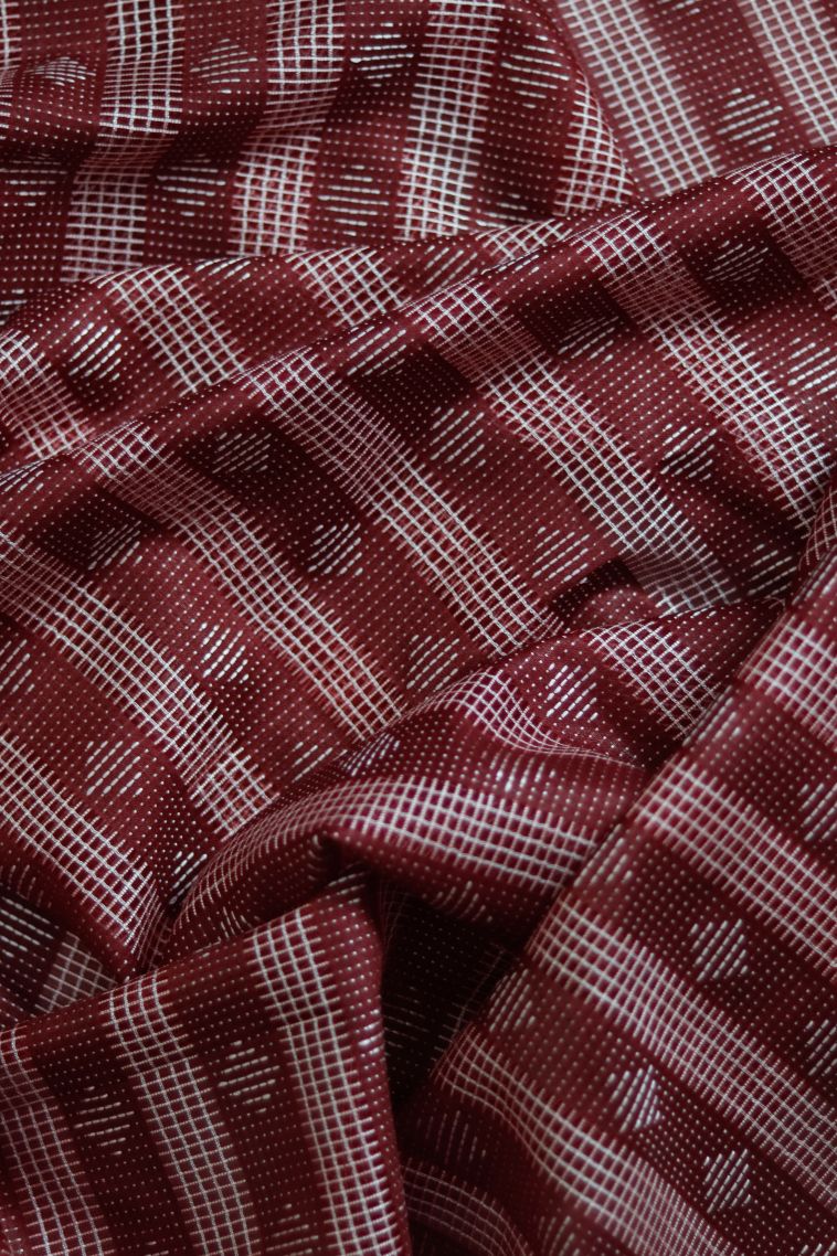 Elegant Maroon-red Stiff & Rich Finish Saree with Subtle Checkered Detailing view 4