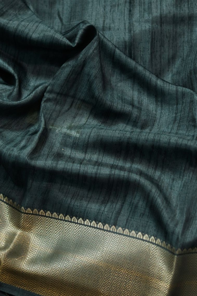Modern Dola Silk Saree in Dark Teal Green with Designer Zari Border view 3