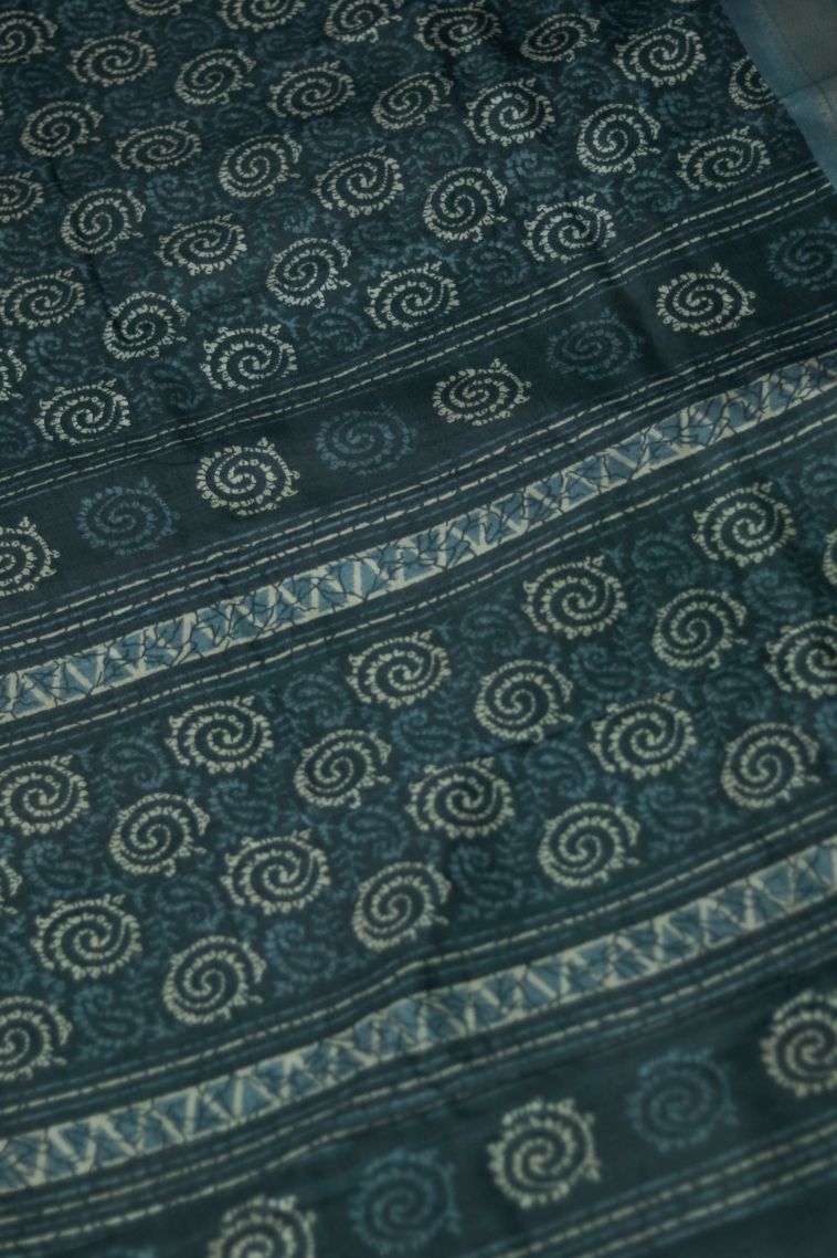 Modern Dola Silk Saree in Dark Teal Green with Designer Zari Border view 2