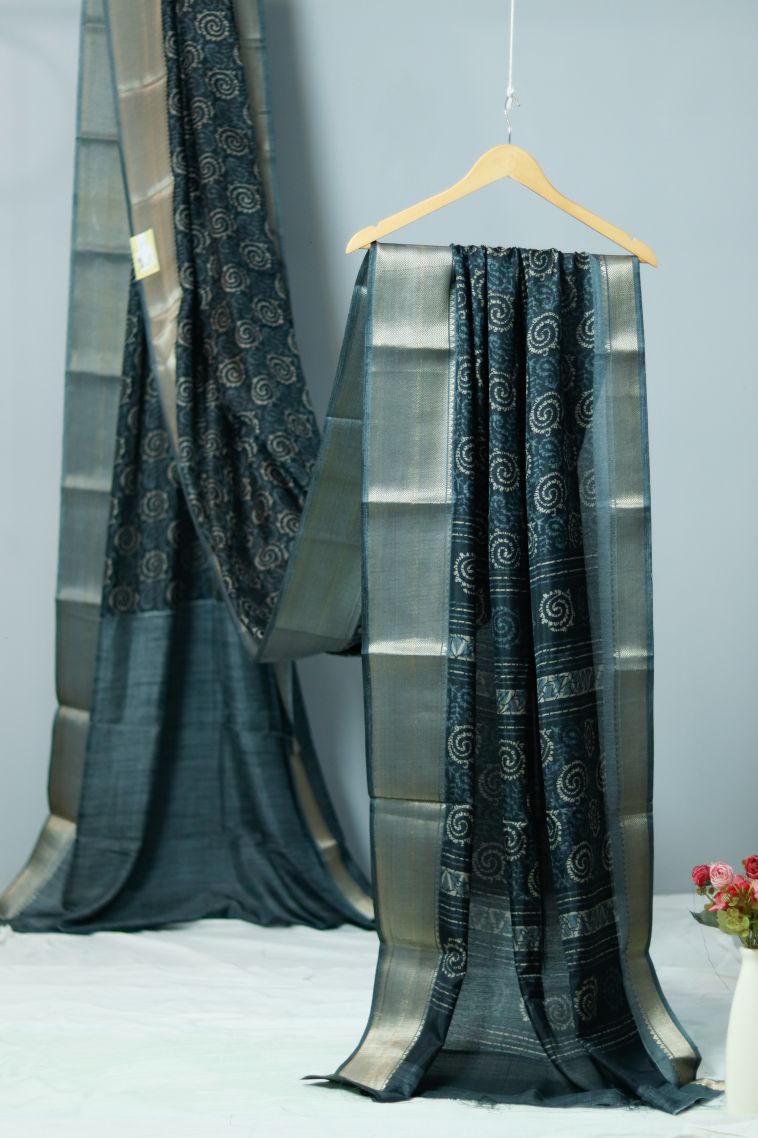 Modern Dola Silk Saree in Dark Teal Green with Designer Zari Border view 1
