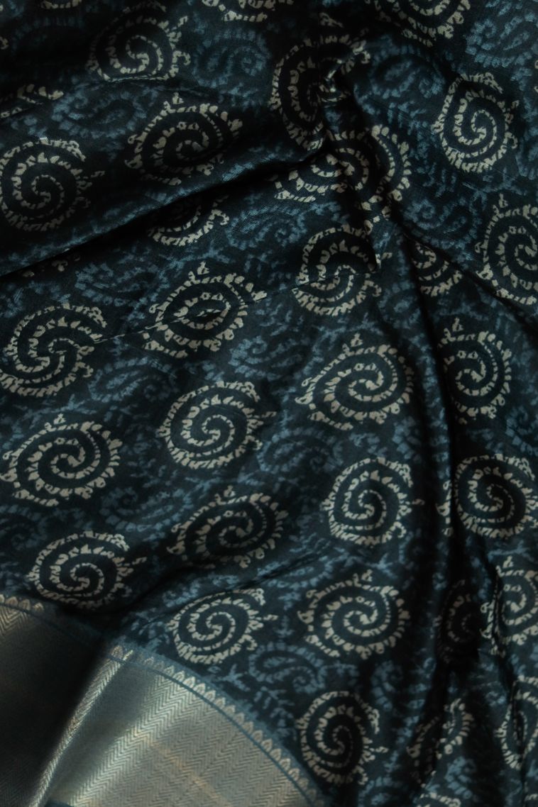 Modern Dola Silk Saree in Dark Teal Green with Designer Zari Border view 4
