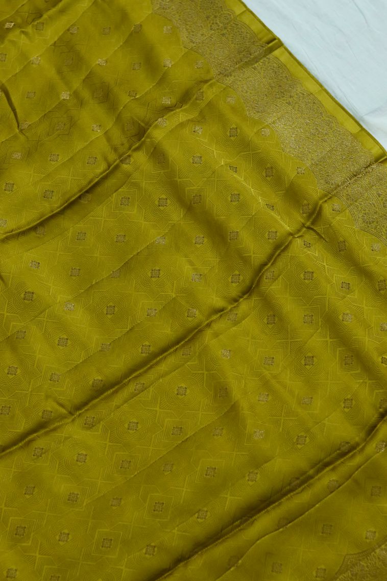 Classic Silk-cotton Banarsi Saree in Gold Olive Green view 2
