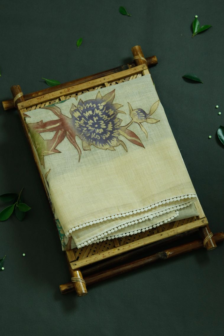 Classic Linen Saree in Pastel Green view 1