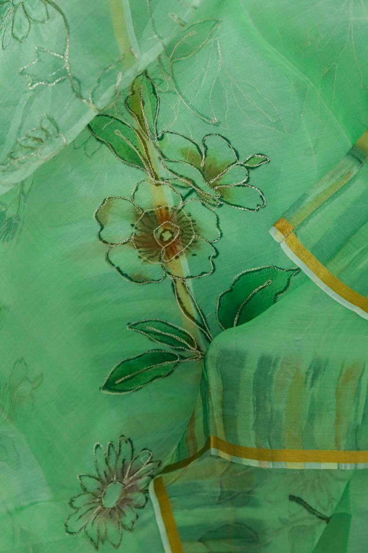 Stylish Soft & Flowing Saree in Green view 4