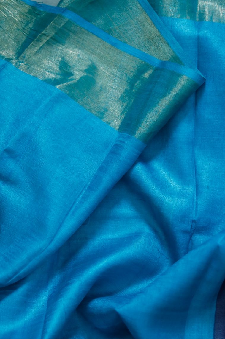 Elegant Wear Tusser Silk Saree in Blue with Printed Accents view 3