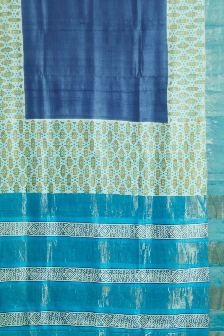 Elegant Wear Tusser Silk Saree in Blue with Printed Accents view 2
