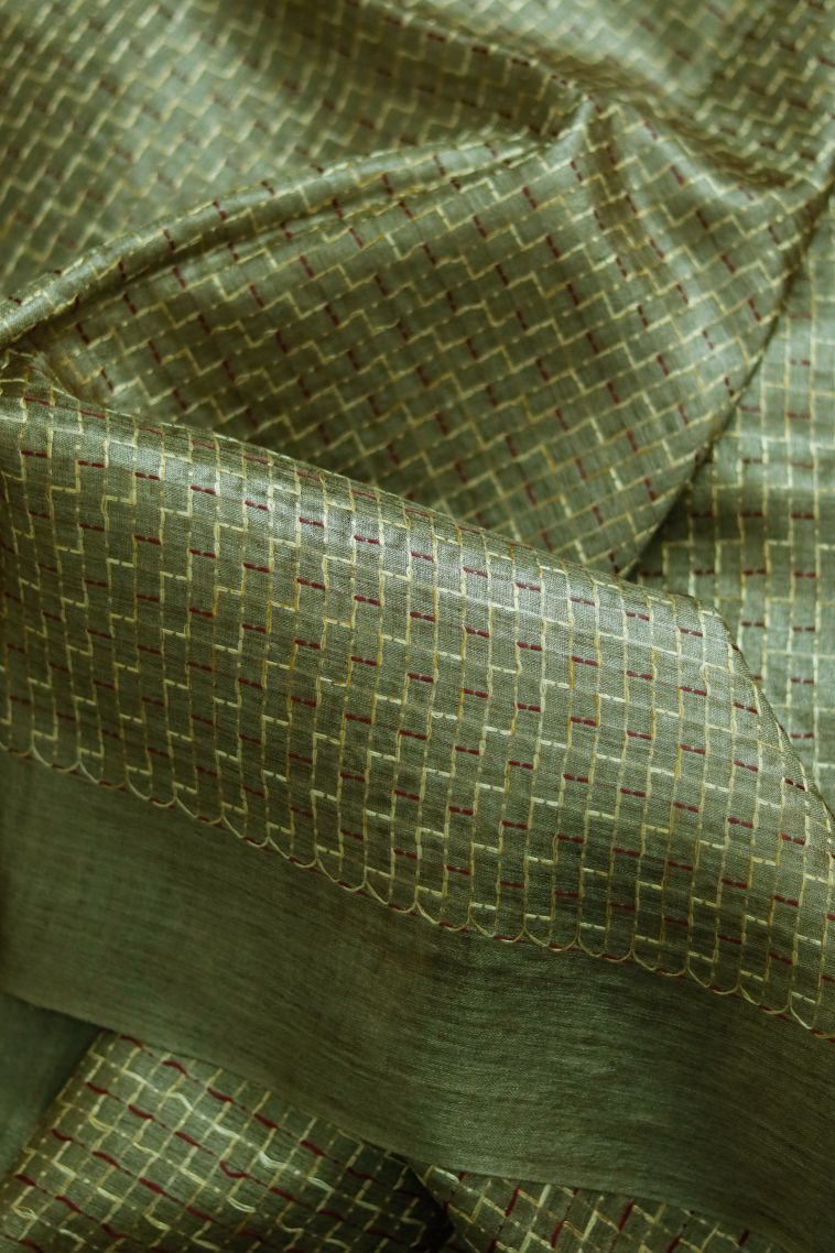 Party Wear Stiff & Rich Finish Saree in Moss Green with Woven Accents view 3
