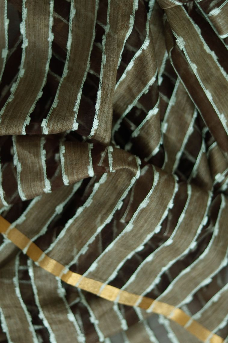 Modern Stiff & Rich Finish Saree in Coffee Brown with Designer Zari Border view 3