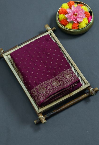 Silk-cotton Banarasi Saree in Magenta Shade with Buti Detailing