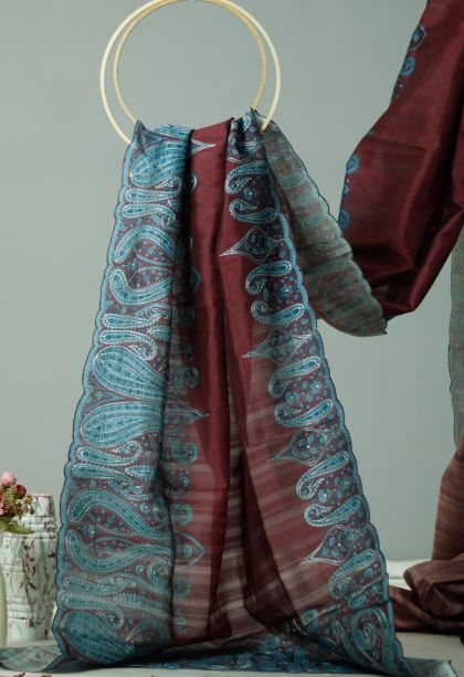 Classic Tusser Silk Saree in Maroon-red