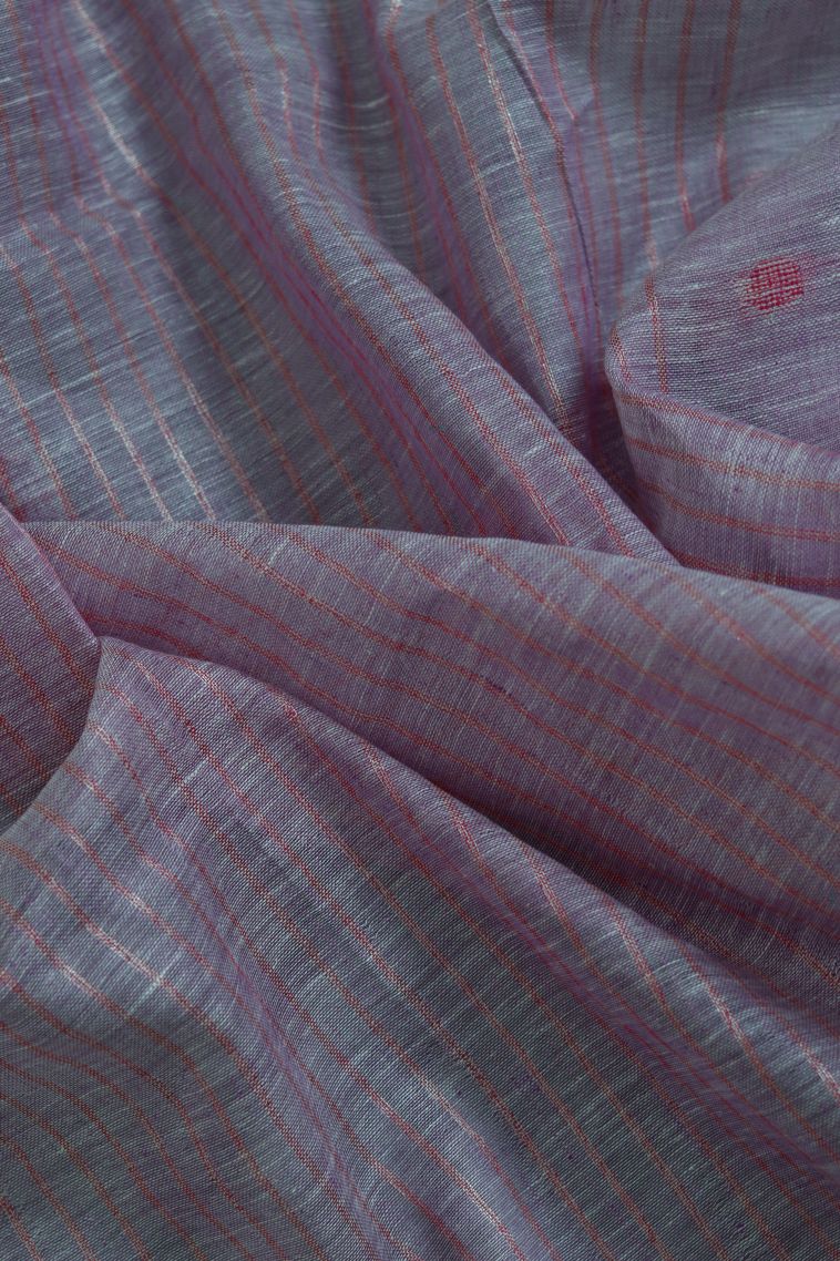 Pure Linen Saree In Textured Lavender - Timeless Style view 3