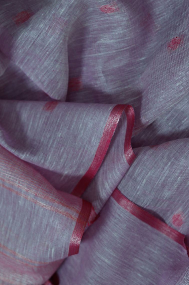 Pure Linen Saree In Textured Lavender - Timeless Style view 4