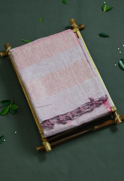 Pure Linen Saree In Textured Lavender - Timeless Style