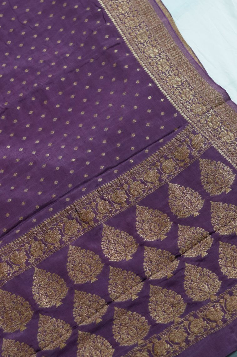 Modern Silk-cotton Banarasi Saree in Deep Purple with Designer Floral Motifs Border view 2