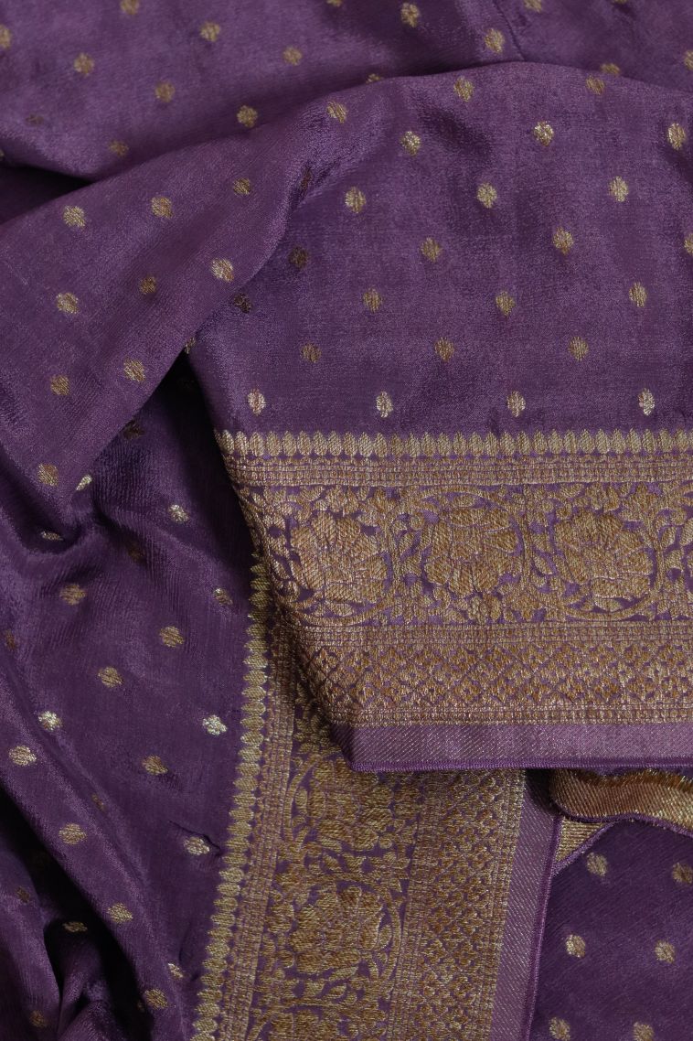 Modern Silk-cotton Banarasi Saree in Deep Purple with Designer Floral Motifs Border view 4
