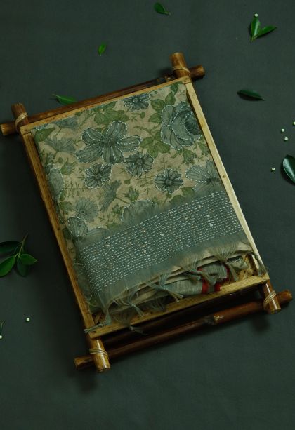 Classic Linen Saree in Dark Moss Green