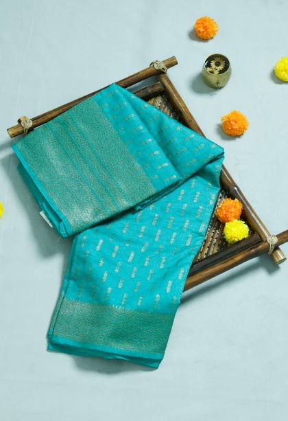 Party Wear Lightweight Saree in Blue with Woven Accents