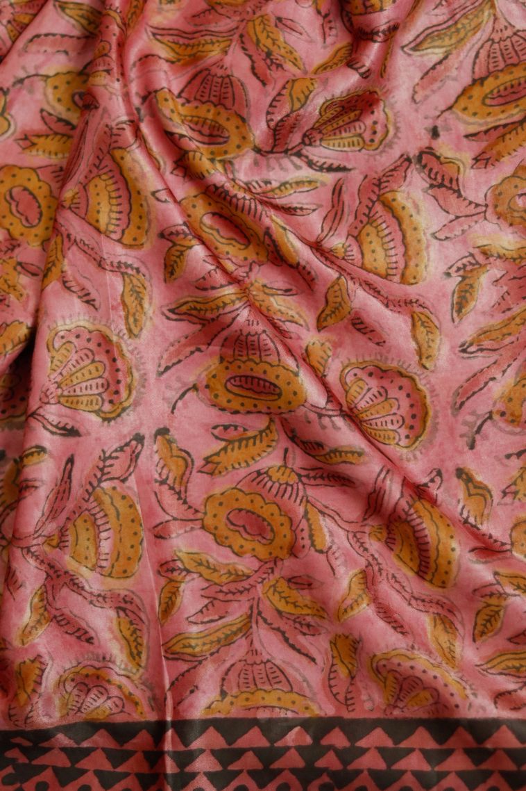 Elegant Red-orange Soft & Flowing Saree with Subtle Floral Detailing view 3