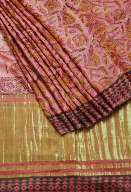 Elegant Red-orange Soft & Flowing Saree with Subtle Floral Detailing