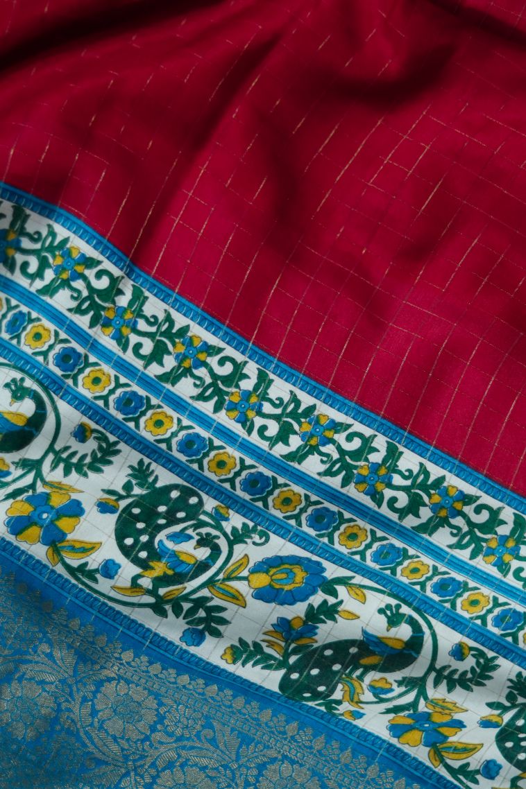 Designer Dola Silk Saree in Rani Pink with Elegant Paisley Border view 4