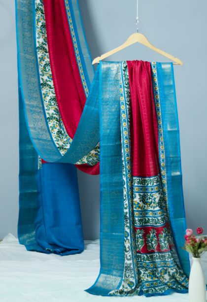 Designer Dola Silk Saree in Rani Pink with Elegant Paisley Border