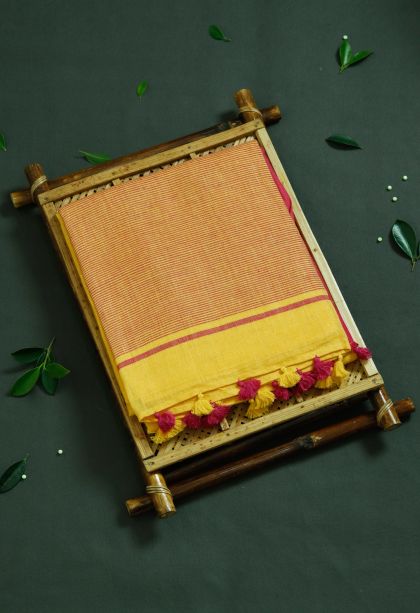 Elegant Golden Yellow Pure Linen Saree with Subtle Solid Colour Detailing