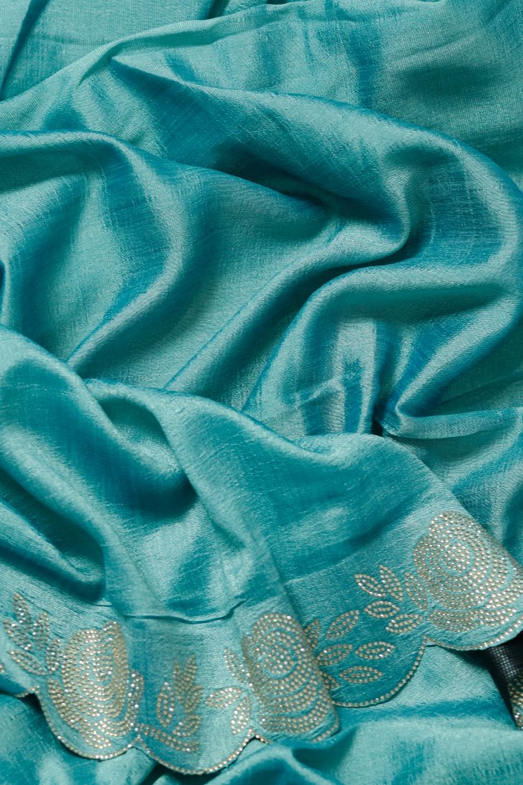 Party Wear Blue-Green Soft & Flowing Saree - Comfortable and Stylish view 2