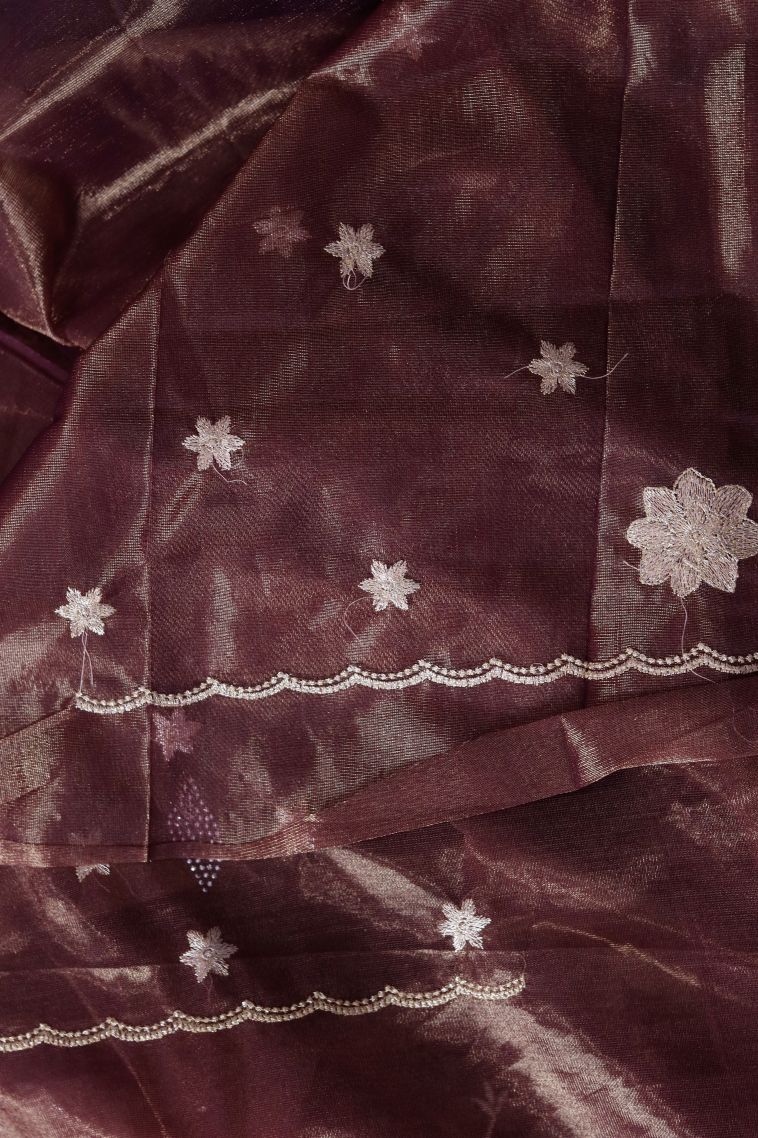 Designer Fancy Soft & Flowing Saree in Brown with Elegant Floral Motifs Border view 1