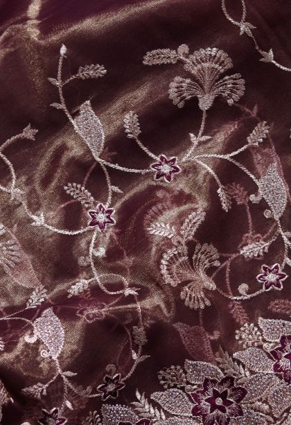 Designer Fancy Soft & Flowing Saree in Brown with Elegant Floral Motifs Border