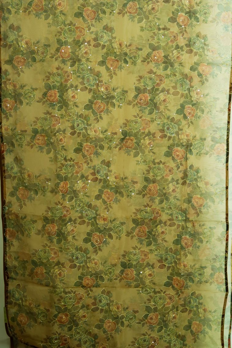 Elegant Olive Green Soft & Flowing Saree with Subtle Floral Detailing view 2
