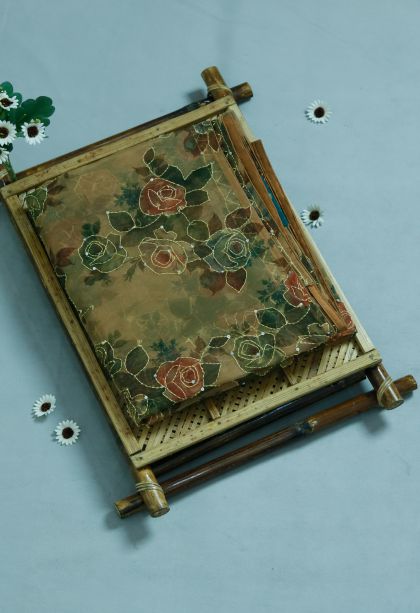 Elegant Olive Green Soft & Flowing Saree with Subtle Floral Detailing
