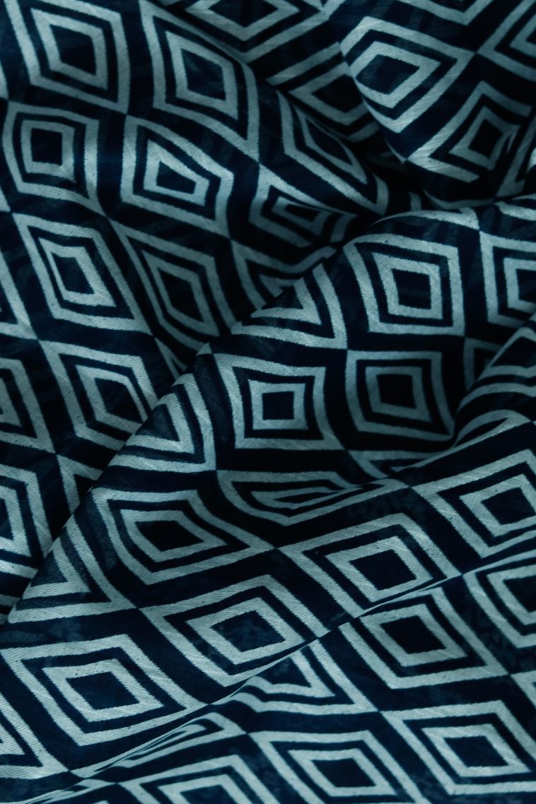 Designer Dark Blue Linen Saree with Woven Work view 3