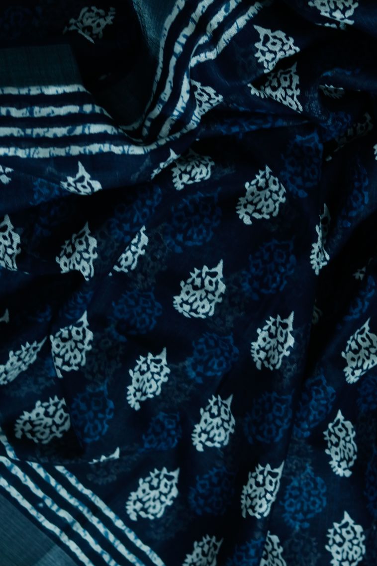 Designer Dark Blue Linen Saree with Woven Work view 4