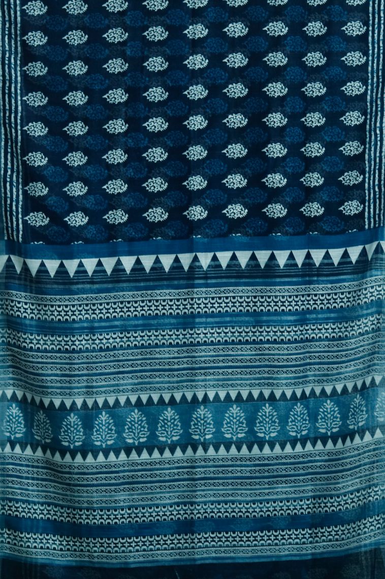 Designer Dark Blue Linen Saree with Woven Work view 2