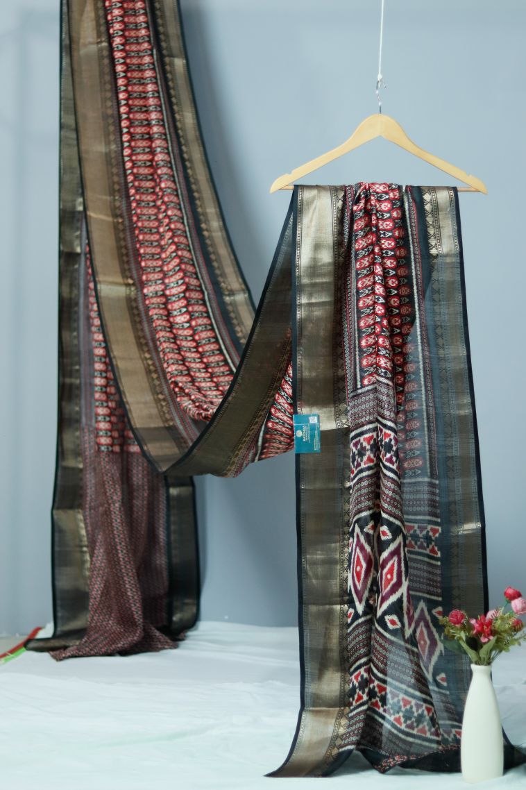 Elegant Wear Red and Black Dola Silk Saree - Comfortable and Stylish view 1