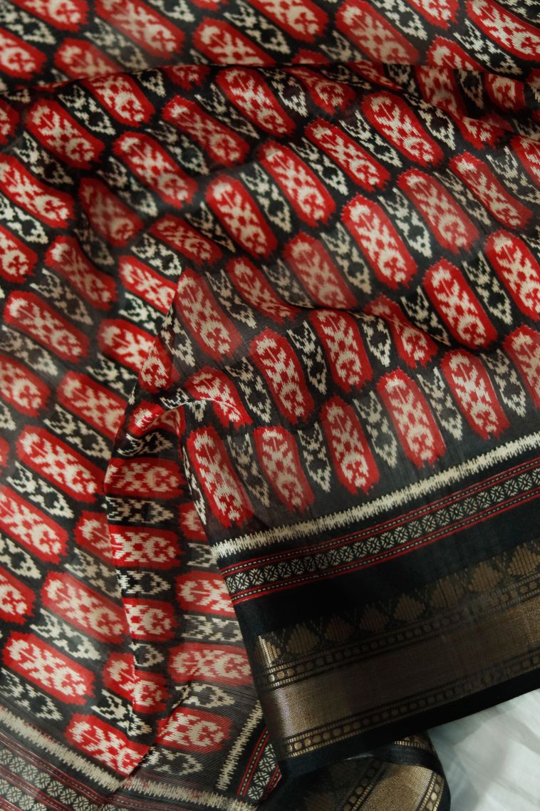 Elegant Wear Red and Black Dola Silk Saree - Comfortable and Stylish view 3
