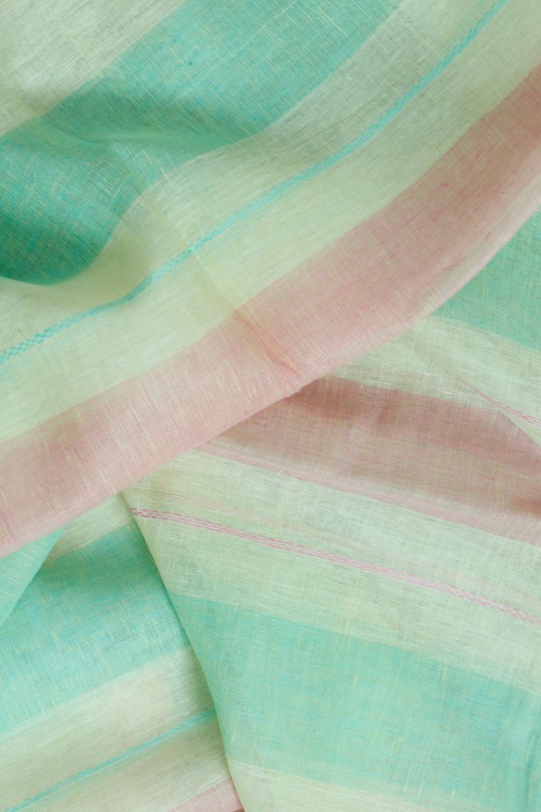 Modern Pure Linen Saree in Multi-colour with Designer Checkered Border view 3