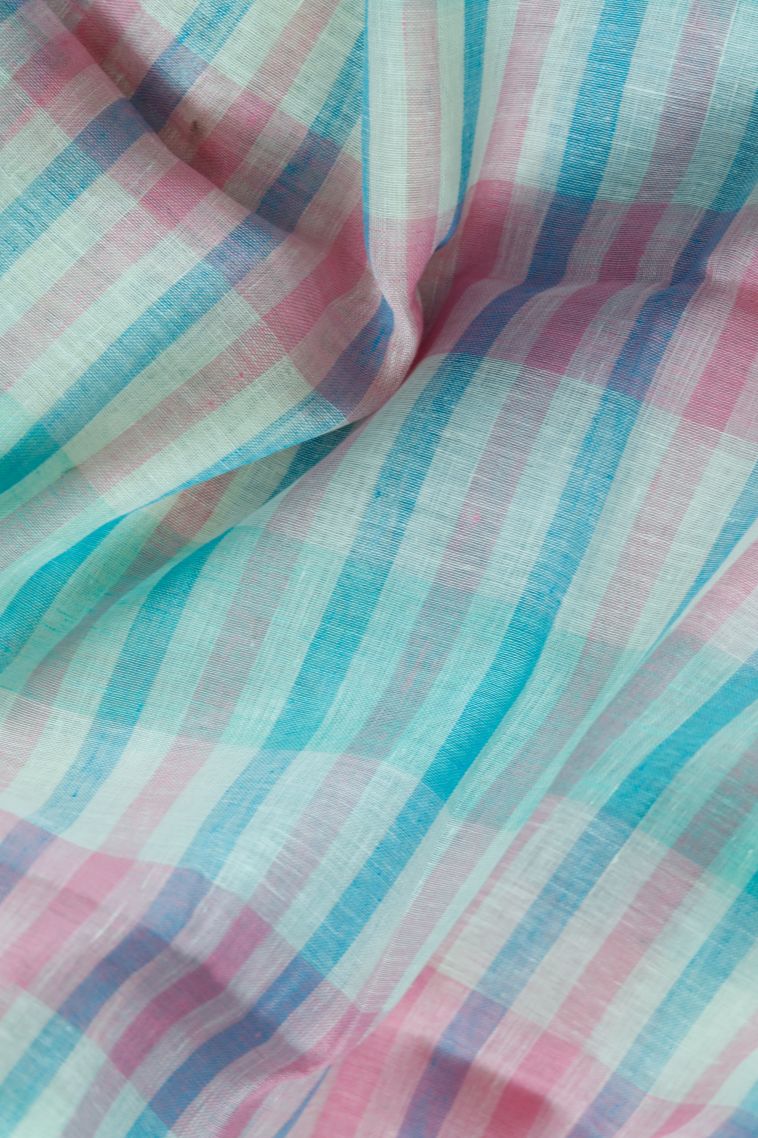 Modern Pure Linen Saree in Multi-colour with Designer Checkered Border view 4