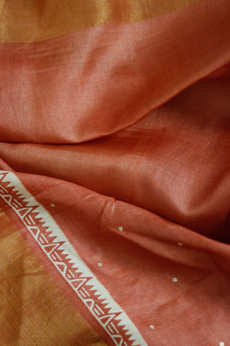 Modern Tusser Silk Saree in Peach with Designer Solid Border view 3