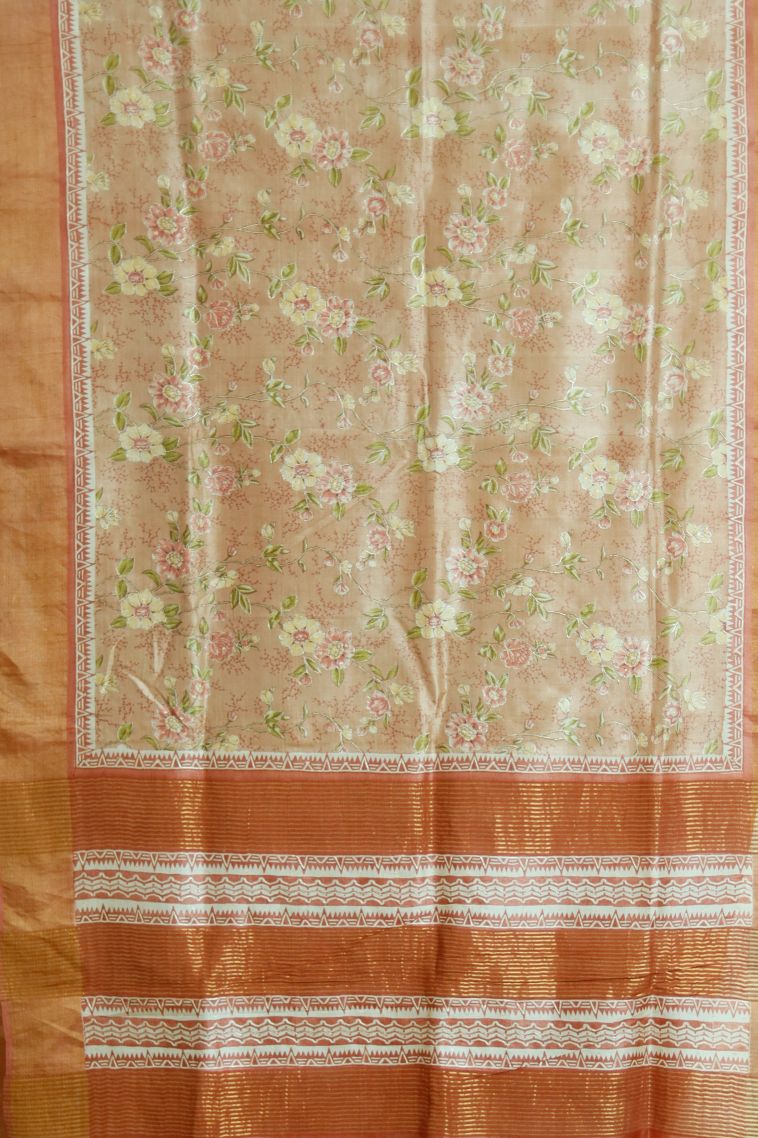 Modern Tusser Silk Saree in Peach with Designer Solid Border view 2