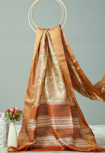 Modern Tusser Silk Saree in Peach with Designer Solid Border
