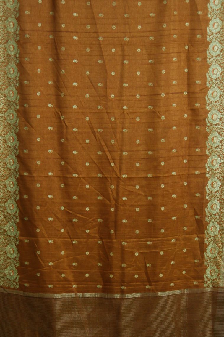 Festive Collection Brown Tusser Silk Saree with Subtle Floral Motifs view 2