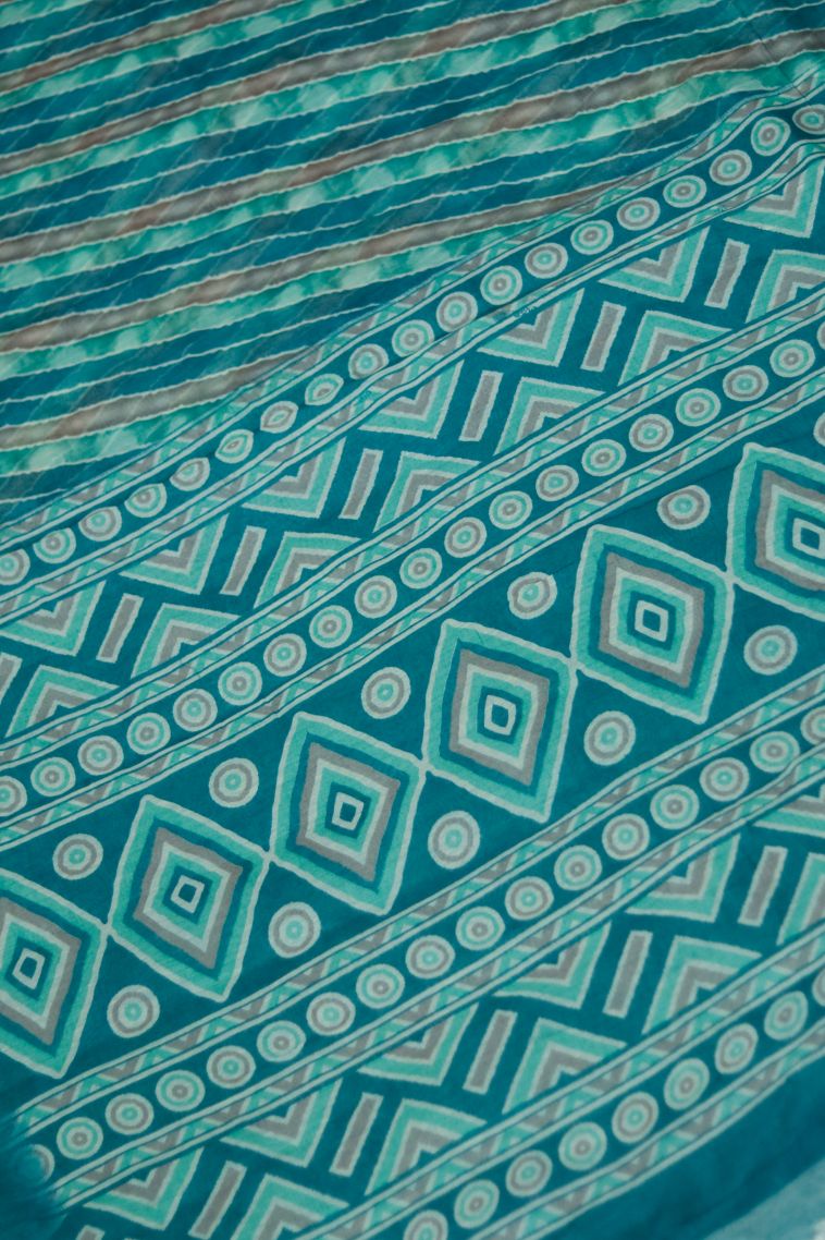 Elegant Indigo Blue Dola Silk Saree with Subtle Stripes Detailing view 2