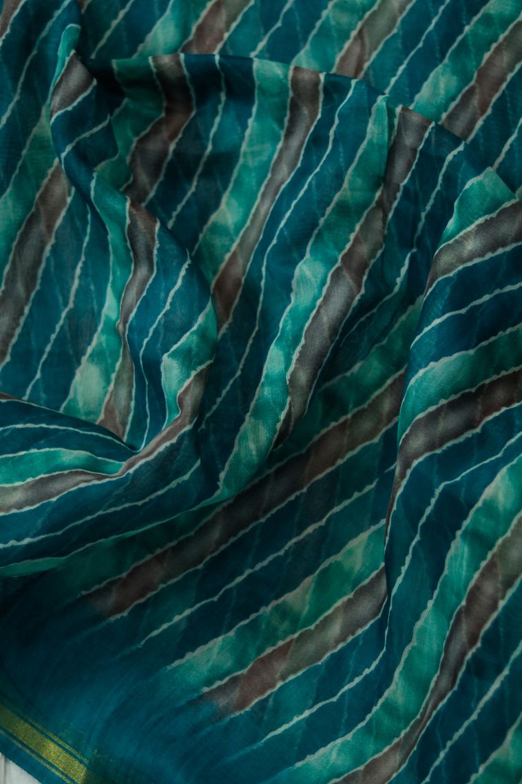 Elegant Indigo Blue Dola Silk Saree with Subtle Stripes Detailing view 4