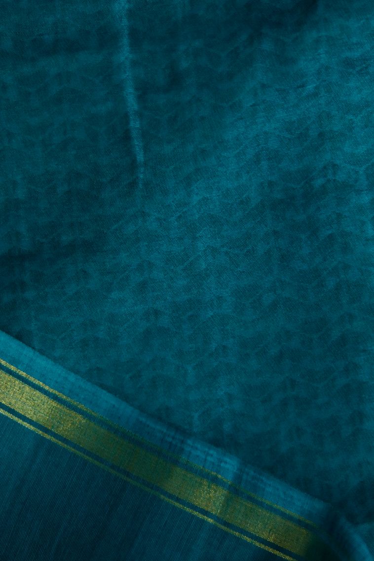 Elegant Indigo Blue Dola Silk Saree with Subtle Stripes Detailing view 3